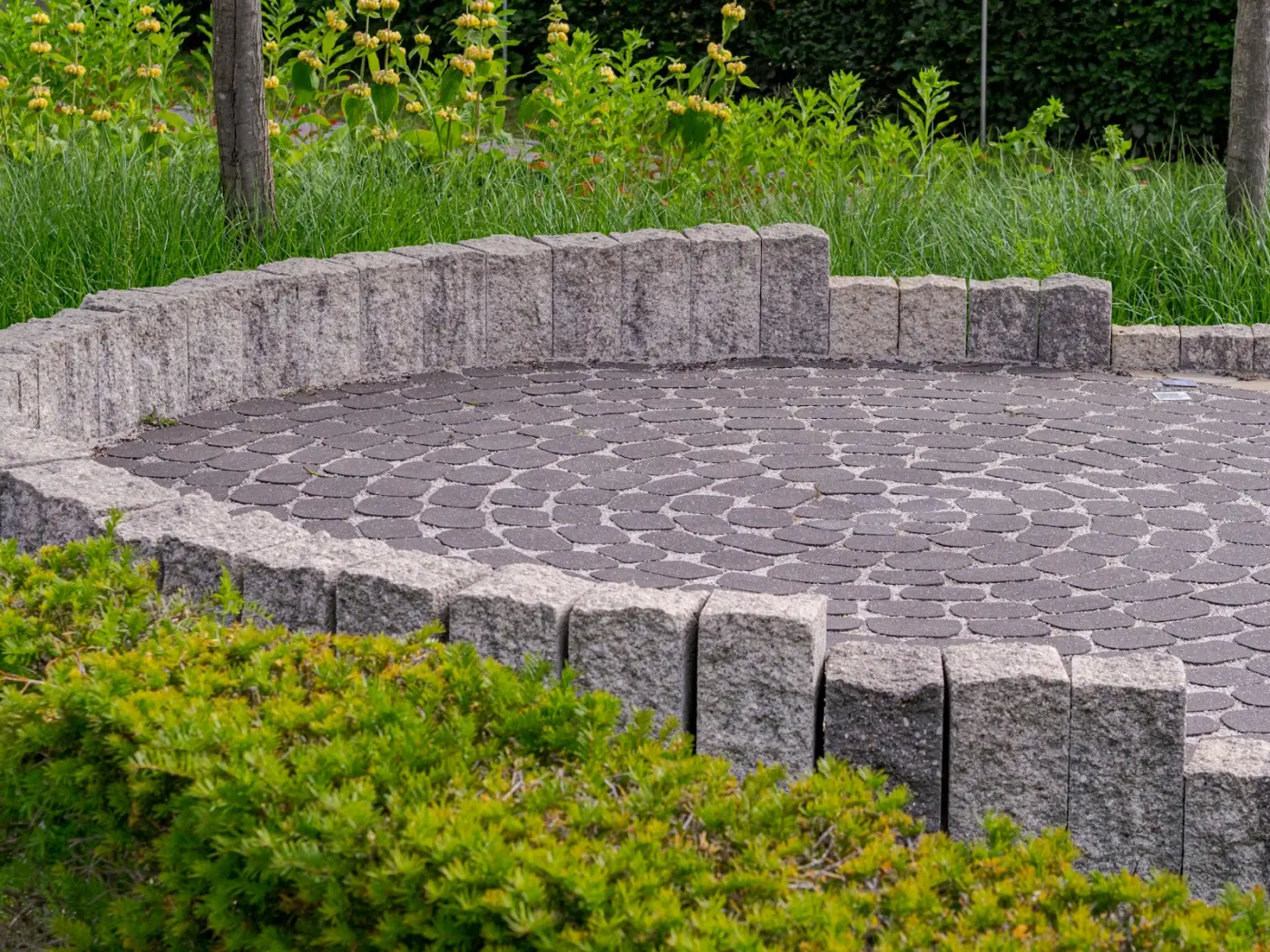 Circular stone patio after cleaning