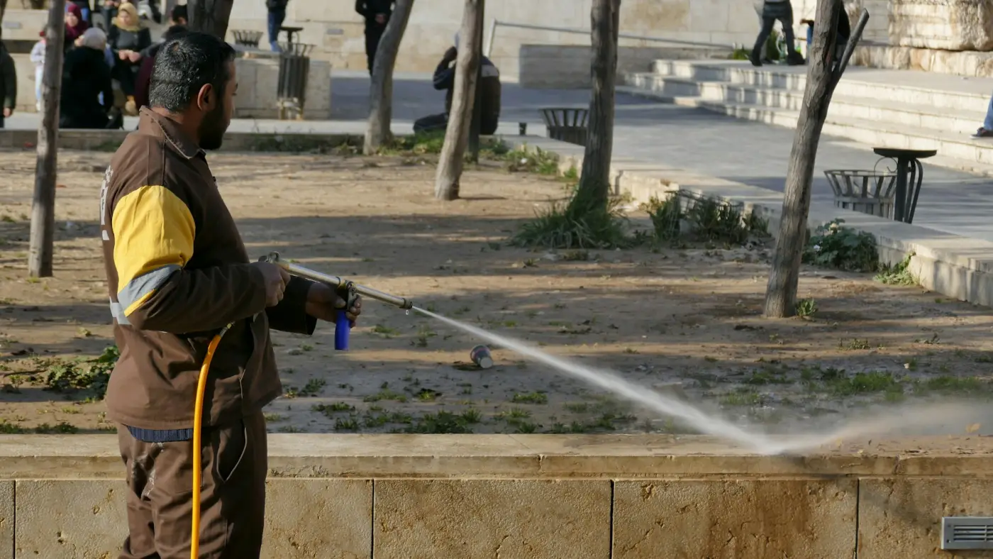 Operative pressure washing a path