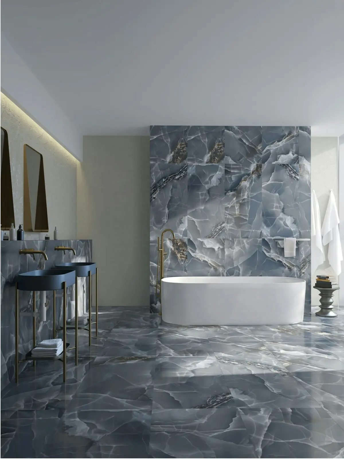 Blue grey marble wall and floor