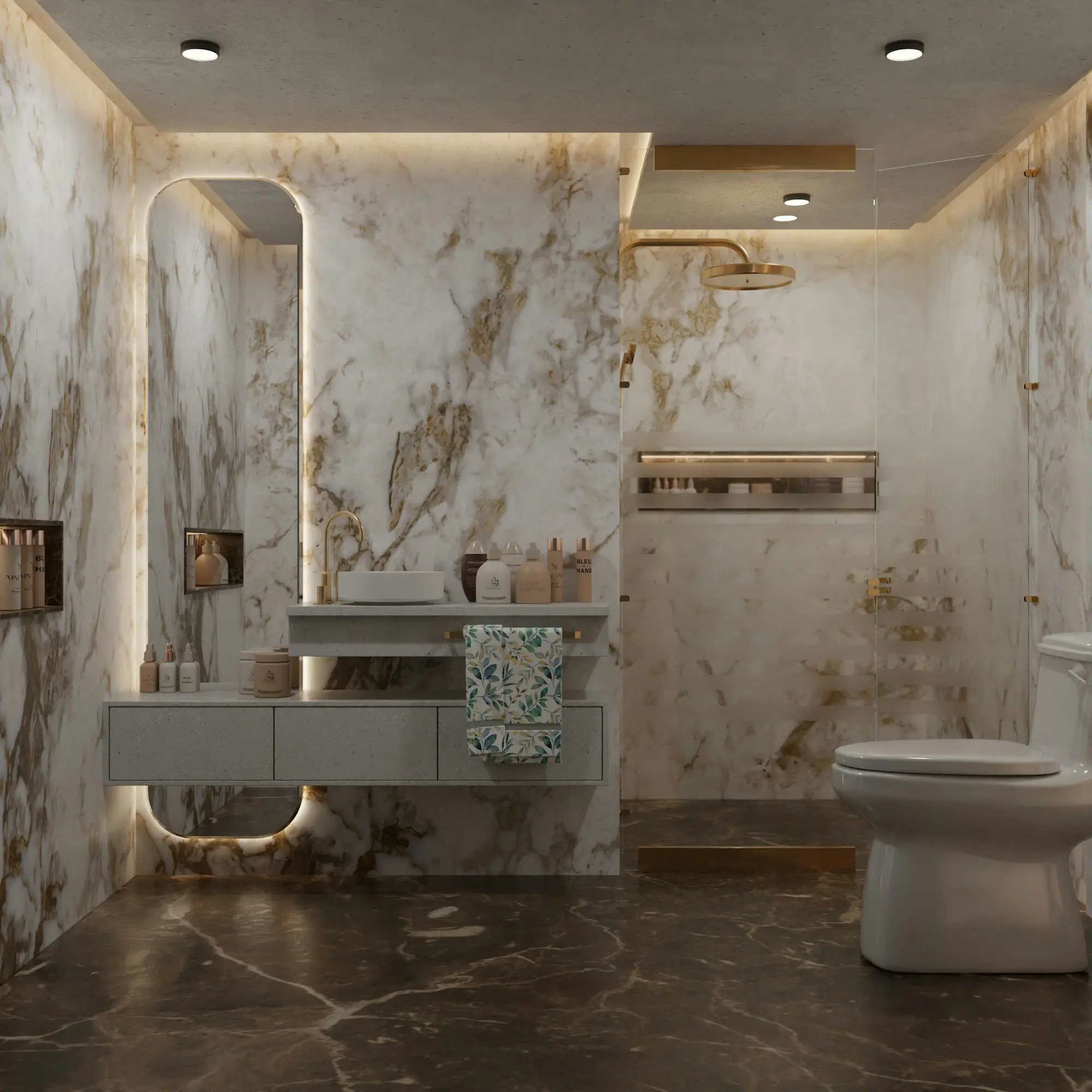 Marble bathroom with a stone basin unit